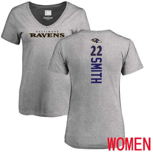 Baltimore Ravens Ash Women Jimmy Smith Backer V-Neck NFL Football #22 T Shirt->nfl t-shirts->Sports Accessory